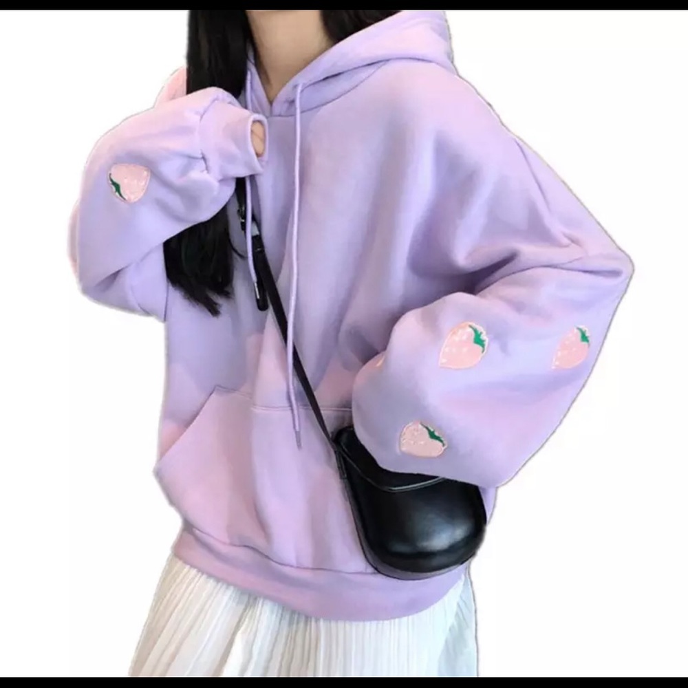 Lavender hoodie - strawberry pattern sleeves